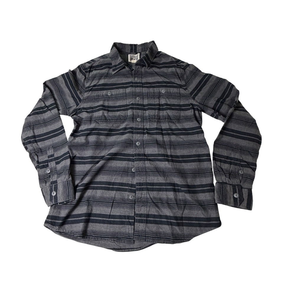 Converse One Star Button Down Shirt Mens M Gray Black Striped Long Sleeve LS